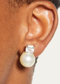 Fantasia by DeSerio18K Gold-Plated Sterling Silver Square-Top Stud Earrings with Simulated Pearl