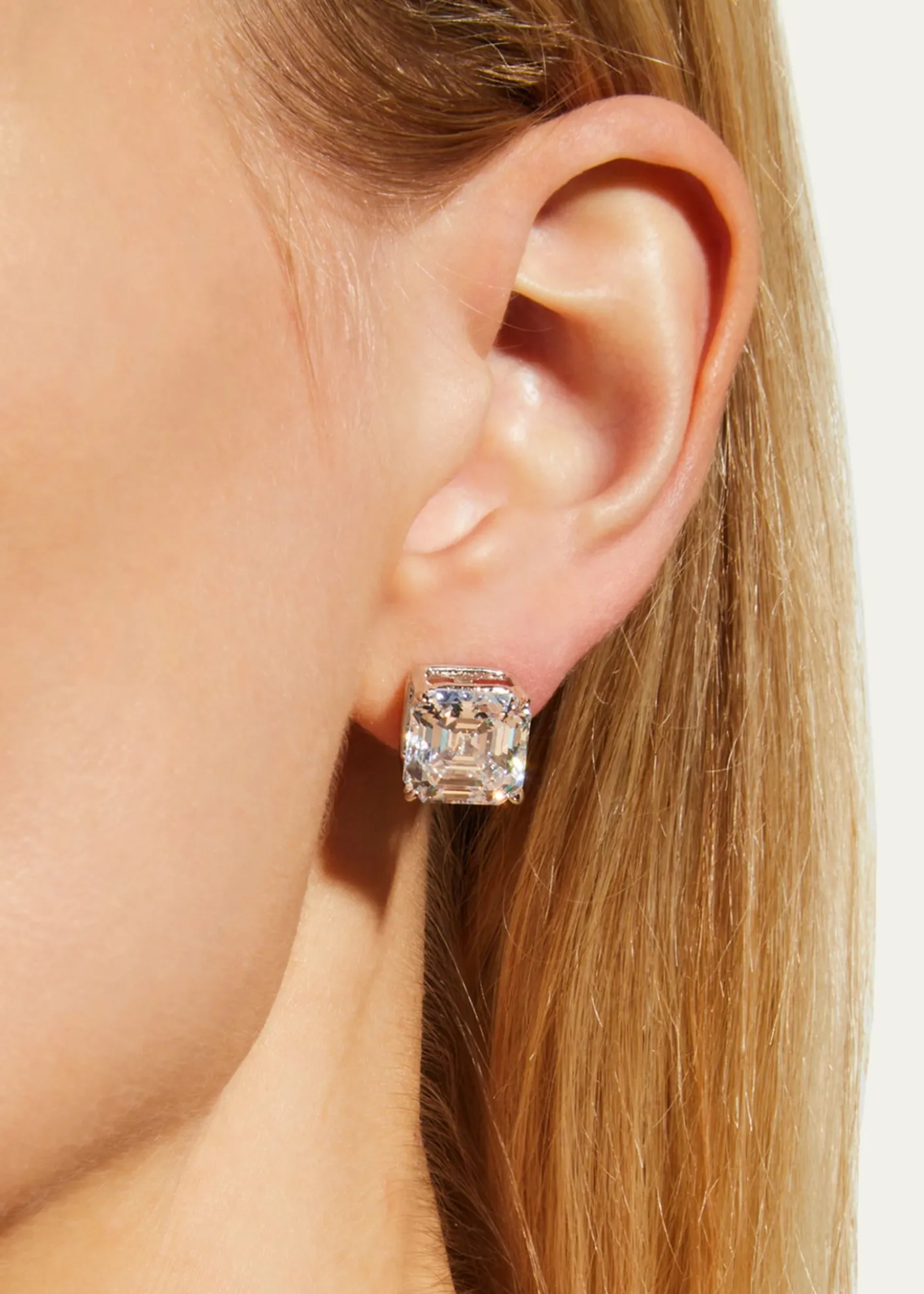 Fantasia by DeSerio18K Gold Plated Asscher Stud Earrings, 10.0tcw