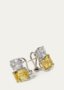Fantasia by DeSerio26.0 TCW White Oval & Canary Emerald-Cut Stud Earrings