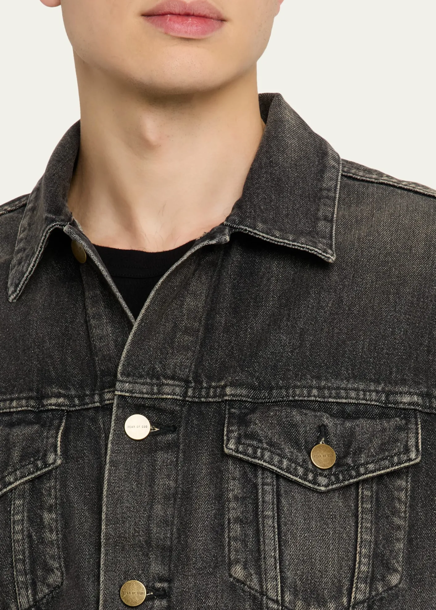 Fear of GodMen's Washed Black Denim Trucker Jacket