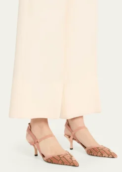 FendiColibri FF Tapestry Slingback Kitten-Heel Pumps