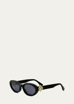 FendiFendi Diamond Black Acetate Oval Sunglasses