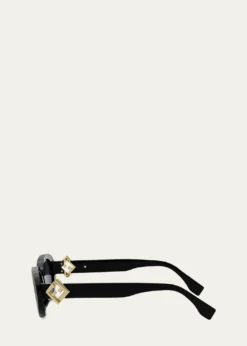 FendiFendi Diamond Black Acetate Oval Sunglasses
