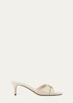 FendiFold Leather Kitten-Heel Sandals