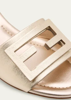 Fendi45mm Baguette Metallic Leather Mules
