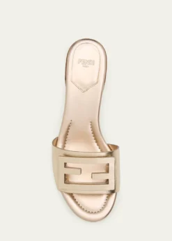 Fendi45mm Baguette Metallic Leather Mules