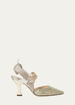Fendi85mm Colibri Embellished Mesh Slingback Pumps