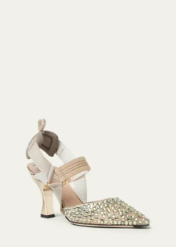 Fendi85mm Colibri Embellished Mesh Slingback Pumps