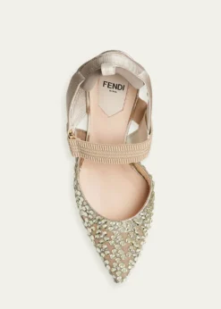 Fendi85mm Colibri Embellished Mesh Slingback Pumps
