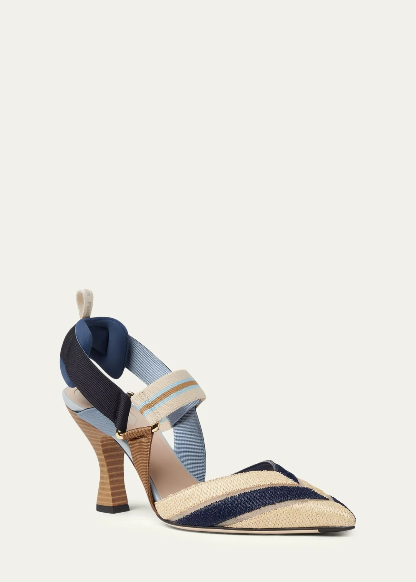 Fendi85mm Colibri Mixed-Media Raffia Slingback Pumps