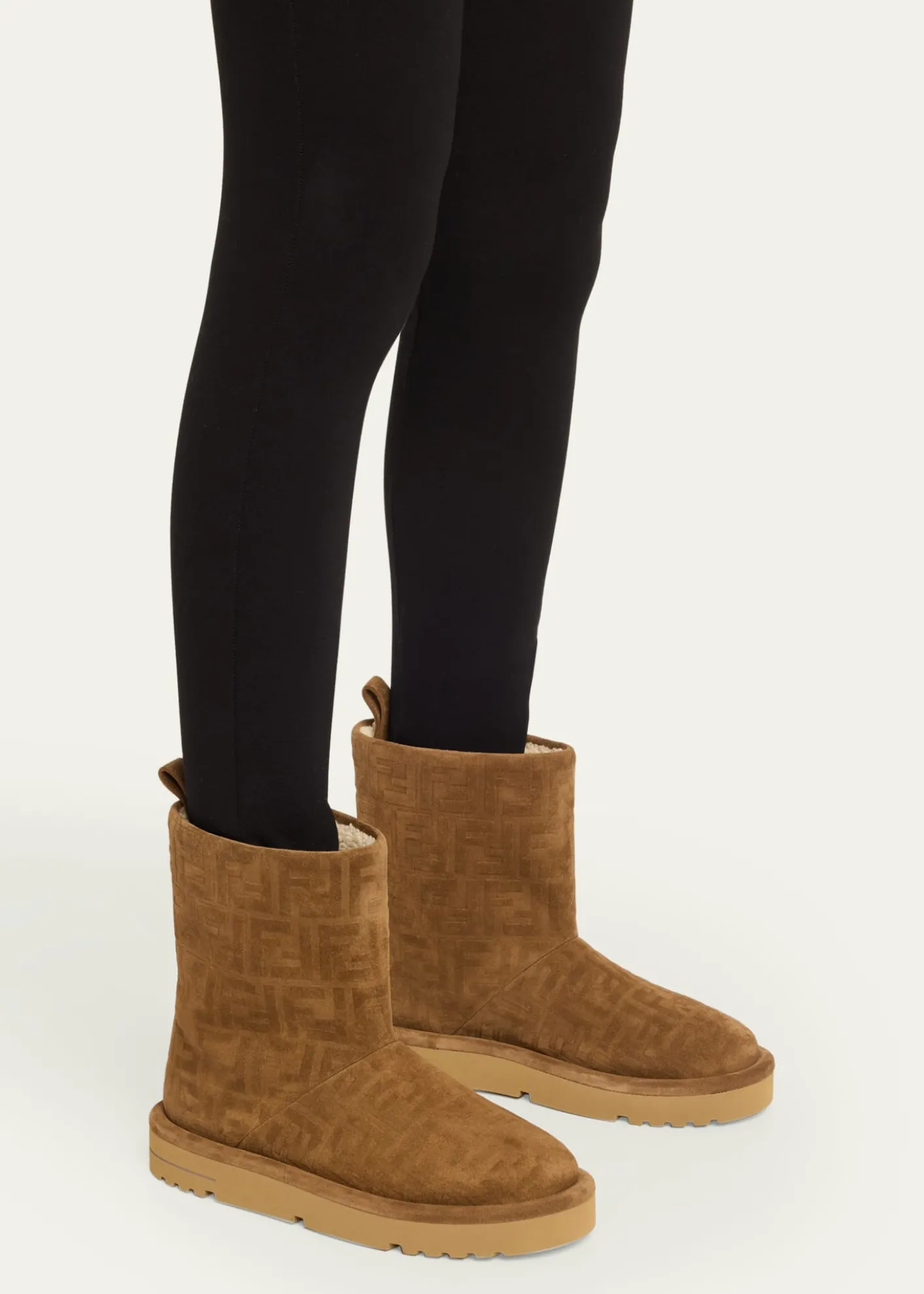FendiShearling-Lined FF Embossed Leather Ski Boots