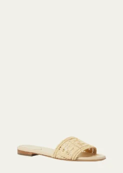 FendiSunshine FF Raffia Leather Slide Sandals