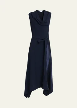 FerragamoCowl-Neck Stretch Cady Handkerchief Midi Dress