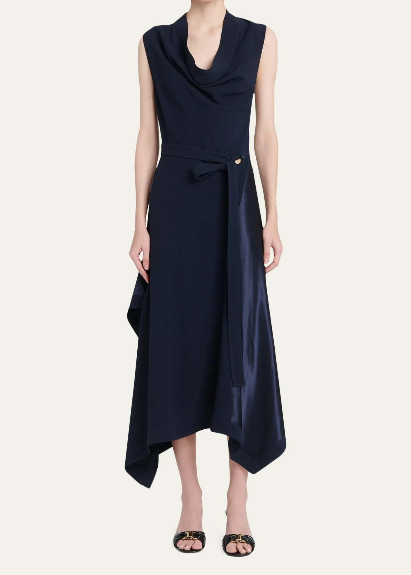 FerragamoCowl-Neck Stretch Cady Handkerchief Midi Dress