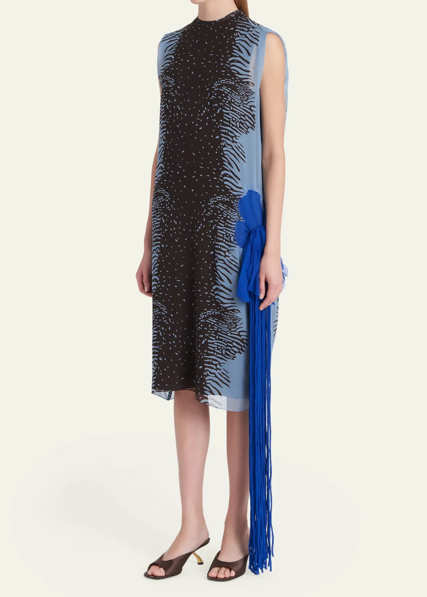 FerragamoCuttle Fish Print Silk Sleeveless Shift Dress