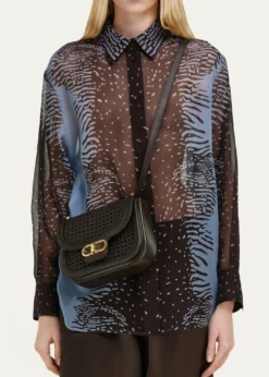 FerragamoDouble Gancini Woven Leather North-South Crossbody Bag