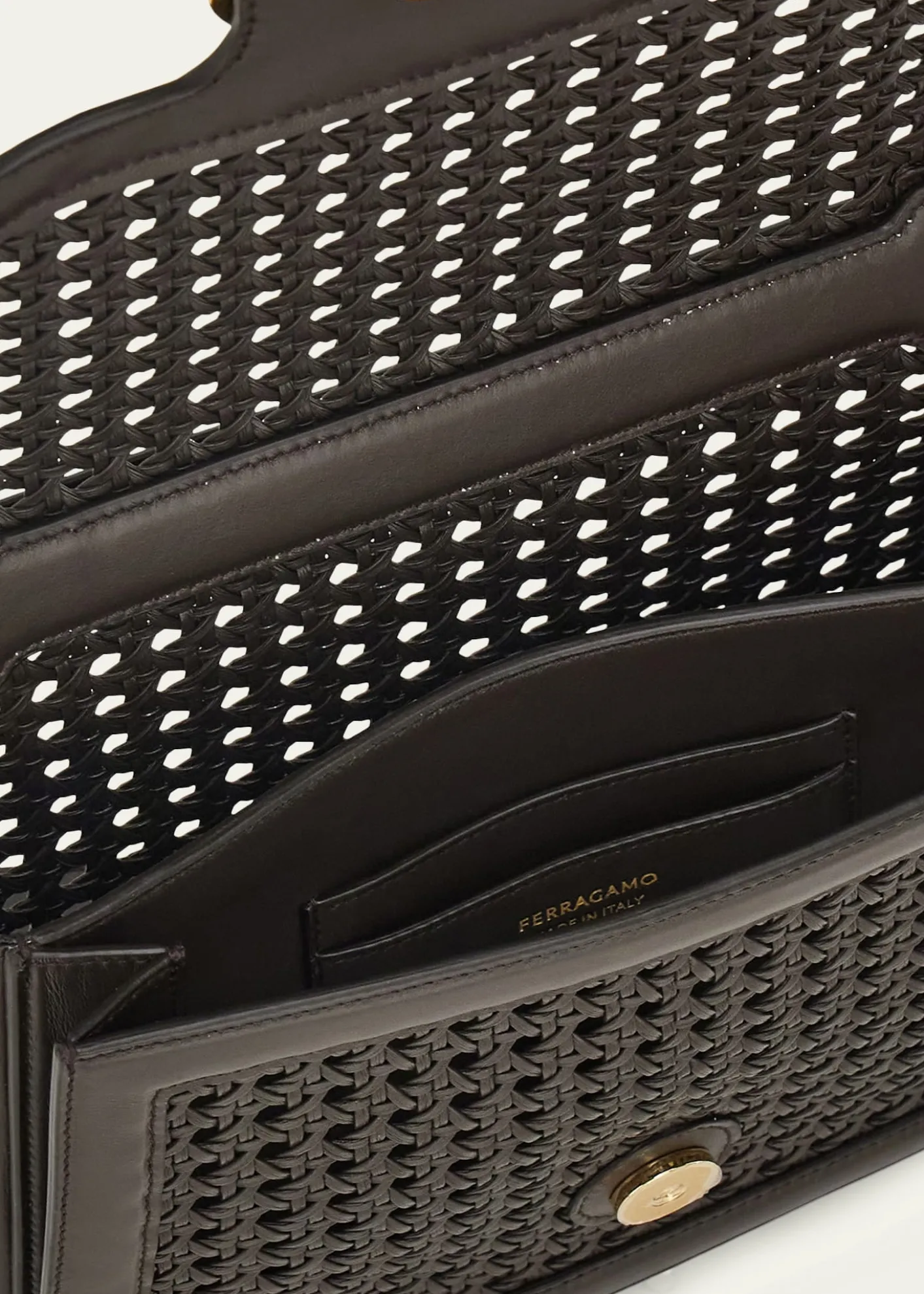FerragamoDouble Gancini Woven Leather North-South Crossbody Bag