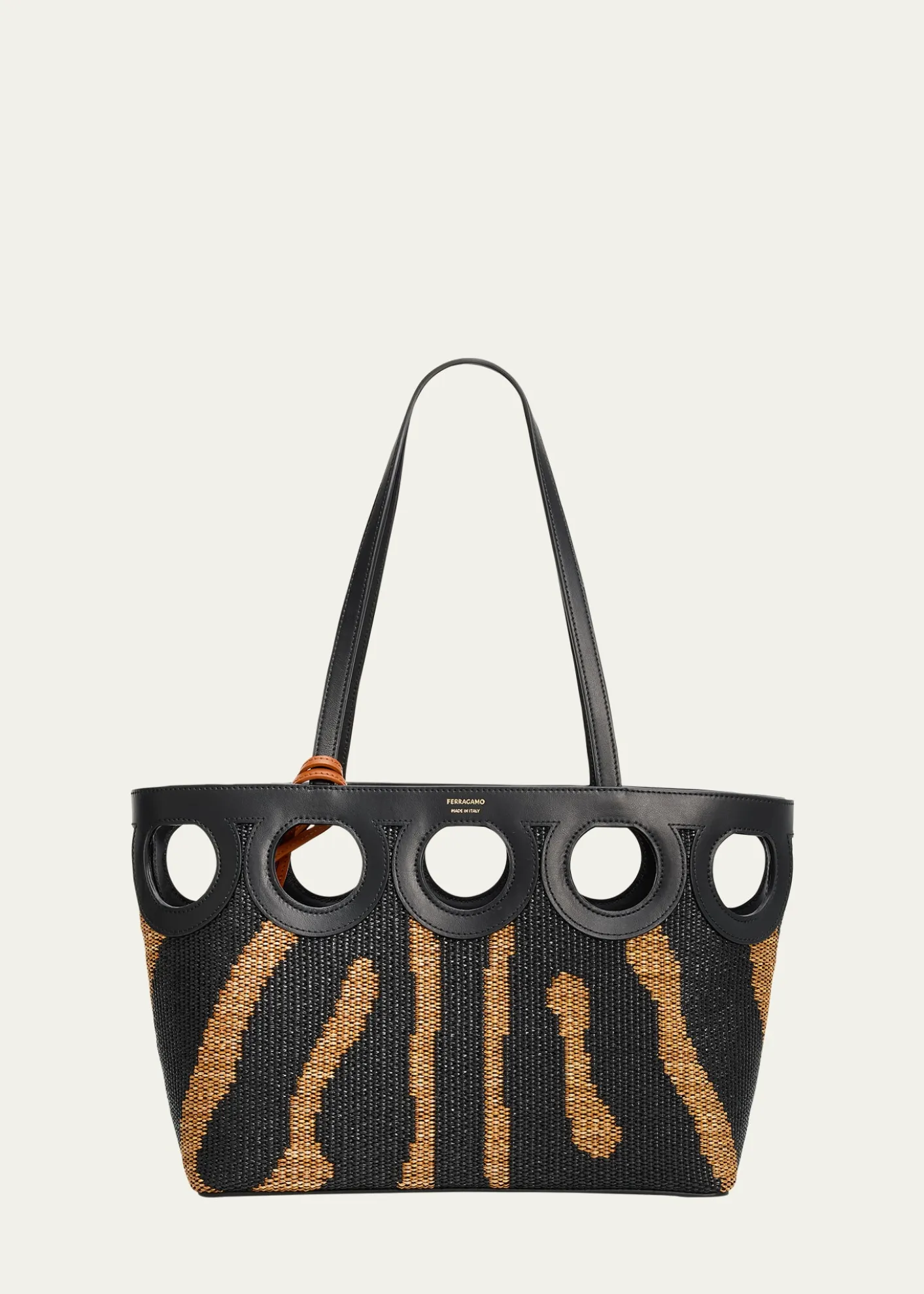 FerragamoGancini Outline Tote Bag in Raffia and Leather