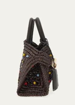 FerragamoHug Beaded Raffia Top-Handle Bag