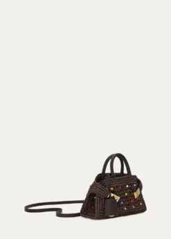 FerragamoHug Beaded Raffia Top-Handle Bag