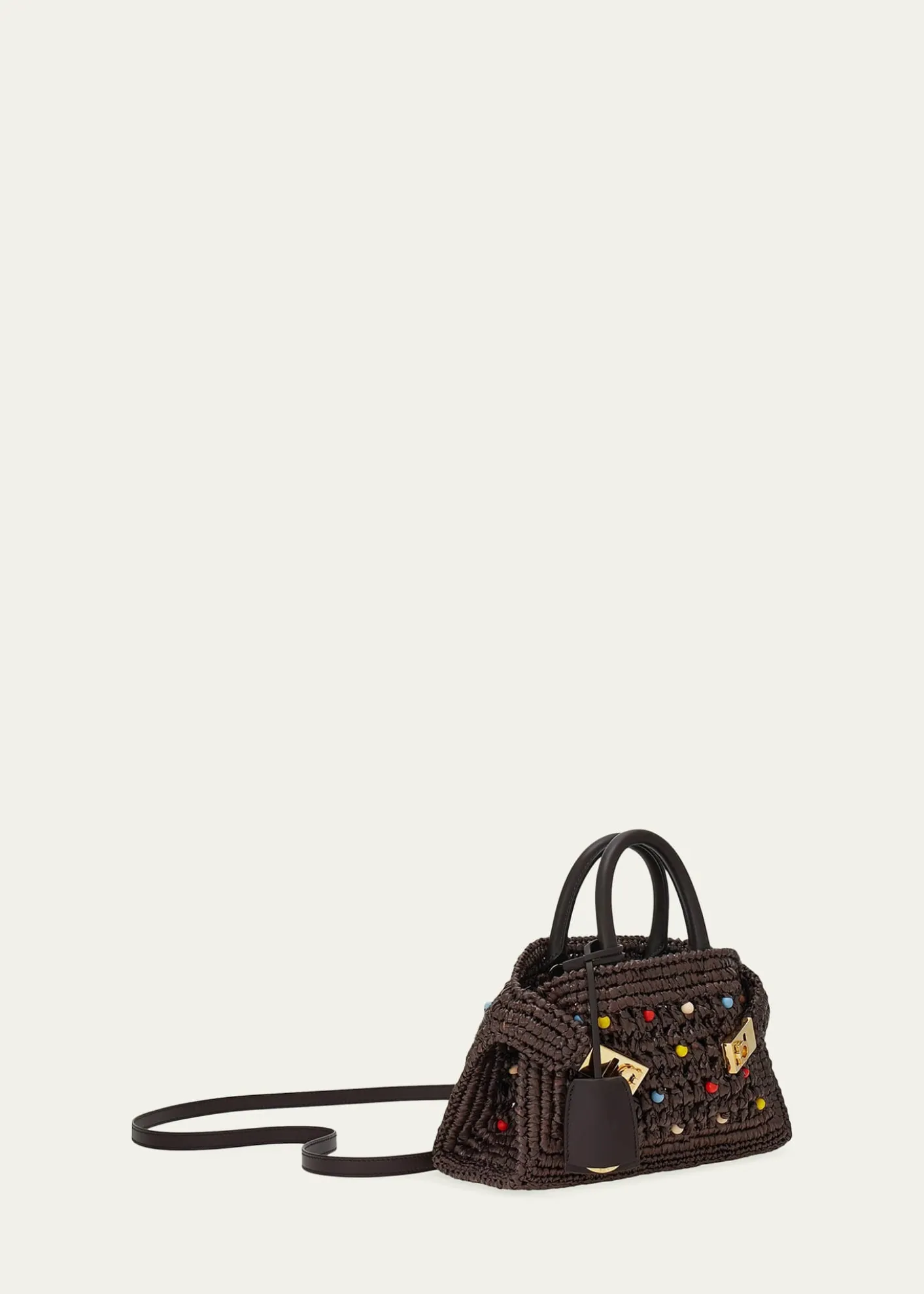 FerragamoHug Beaded Raffia Top-Handle Bag