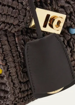 FerragamoHug Beaded Raffia Top-Handle Bag