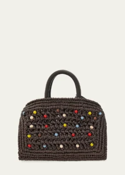 FerragamoHug Beaded Raffia Top-Handle Bag