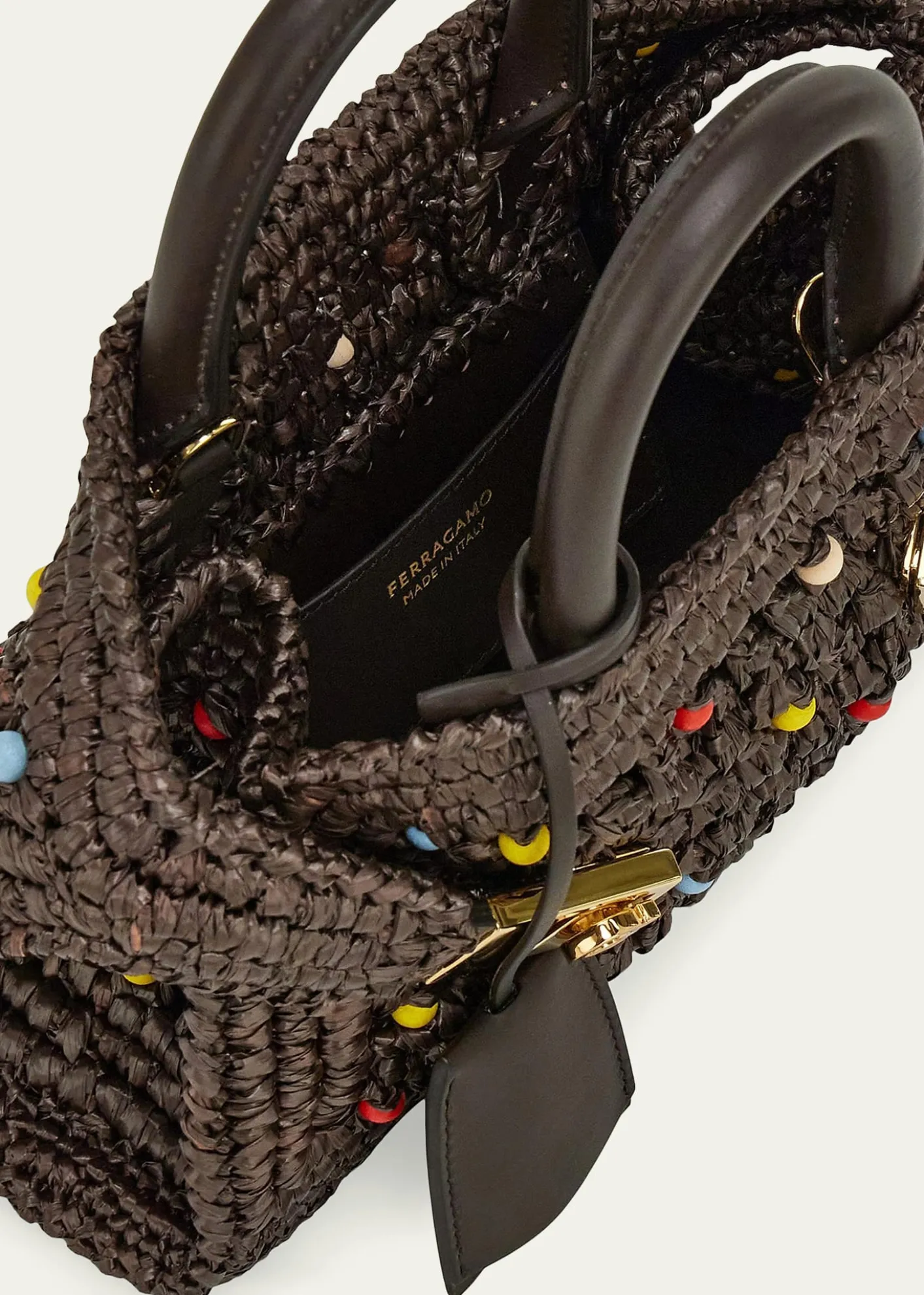 FerragamoHug Beaded Raffia Top-Handle Bag