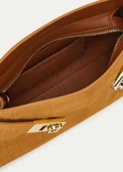 FerragamoHug Croc-Embossed Suede Clutch Bag