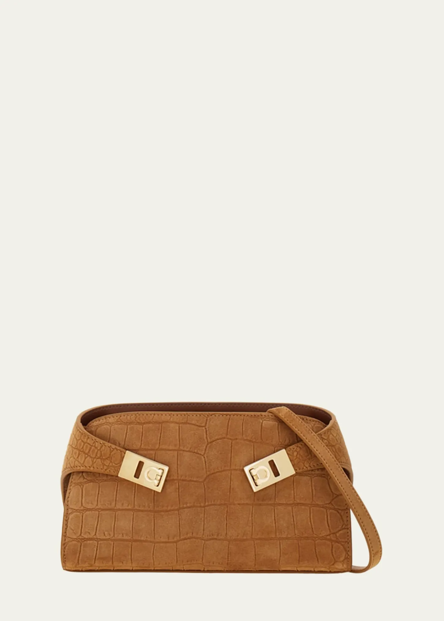FerragamoHug Croc-Embossed Suede Clutch Bag