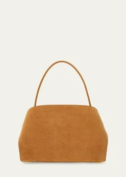 FerragamoHug Croc-Embossed Suede Shoulder Bag