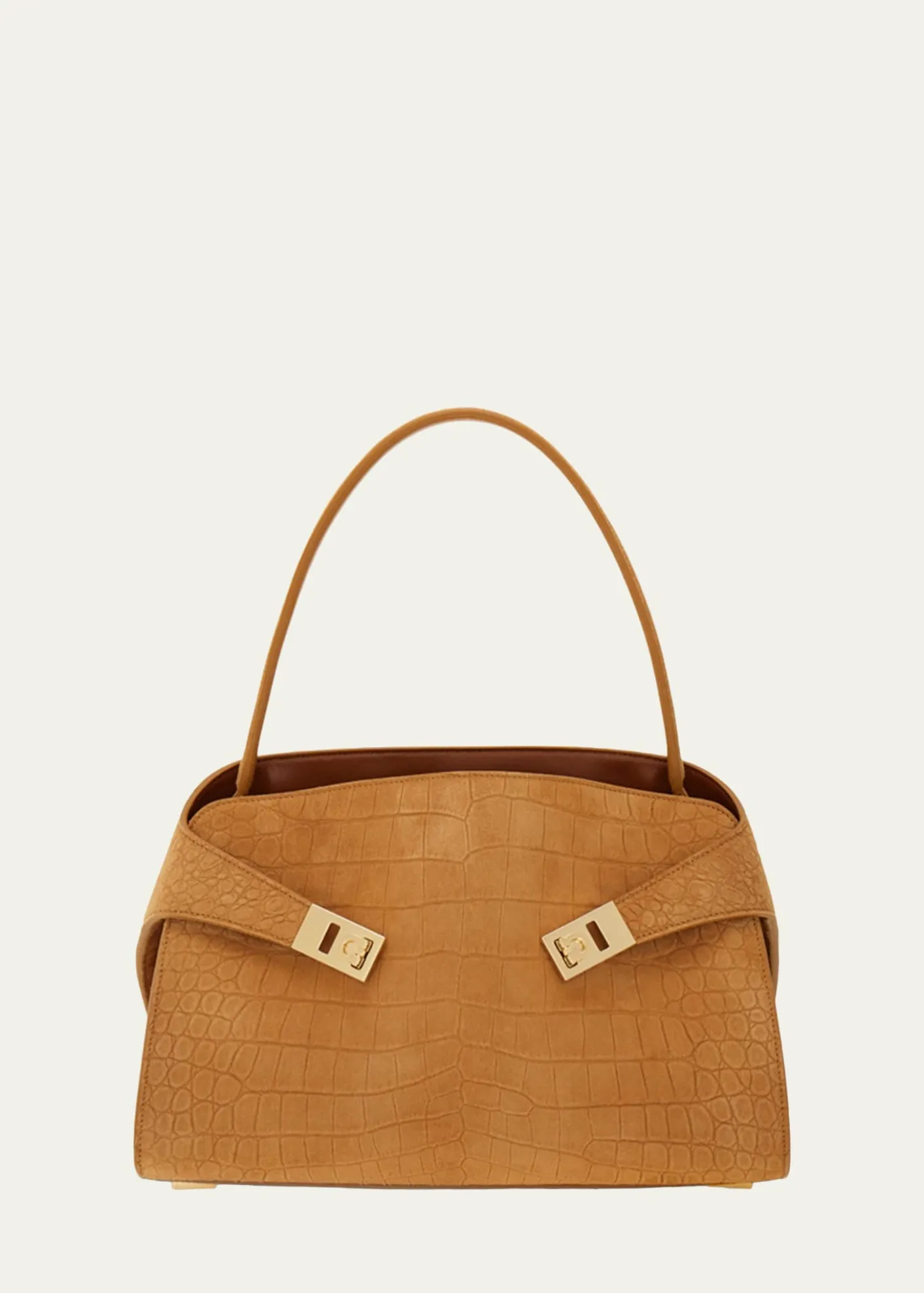 FerragamoHug Croc-Embossed Suede Shoulder Bag