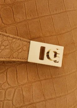 FerragamoHug Croc-Embossed Suede Shoulder Bag