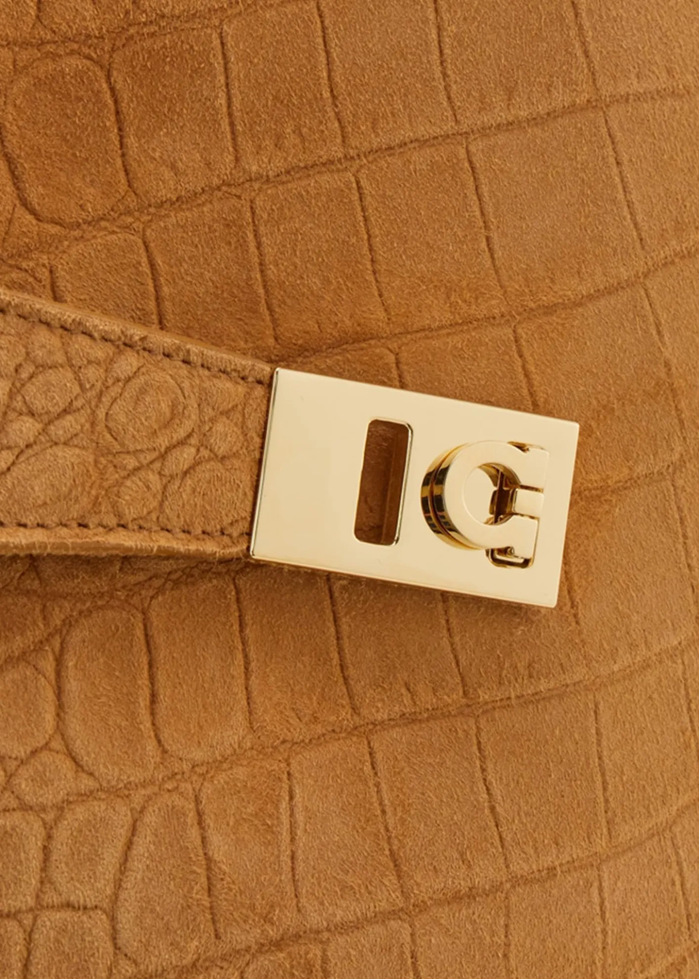 FerragamoHug Croc-Embossed Suede Shoulder Bag