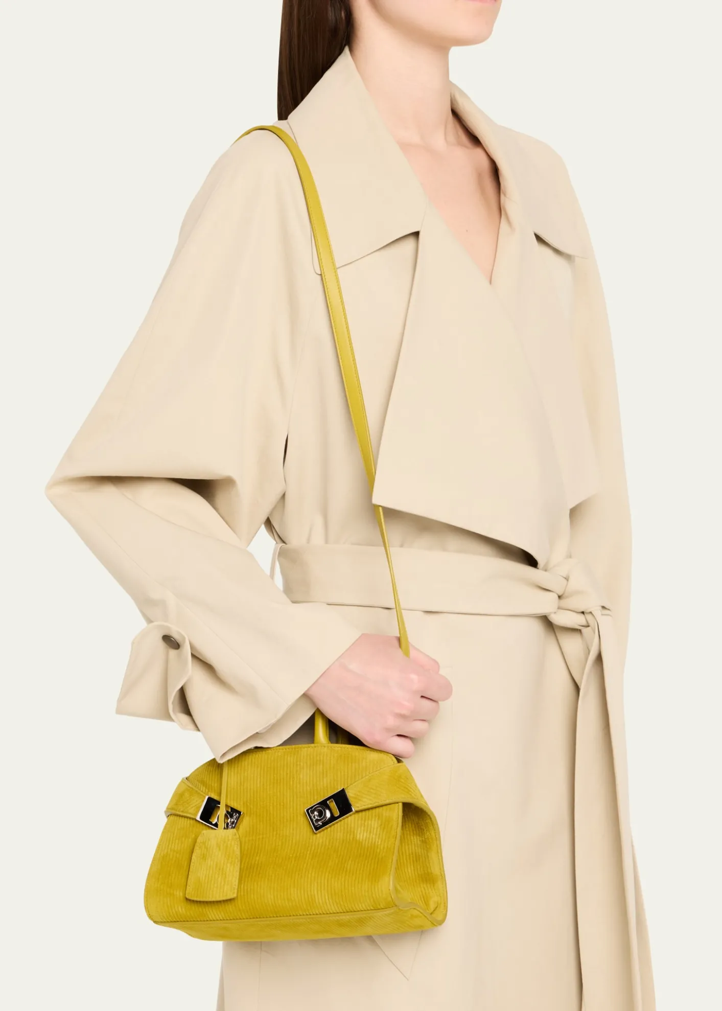 FerragamoHug Medium Suede Corduroy Top-Handle Bag