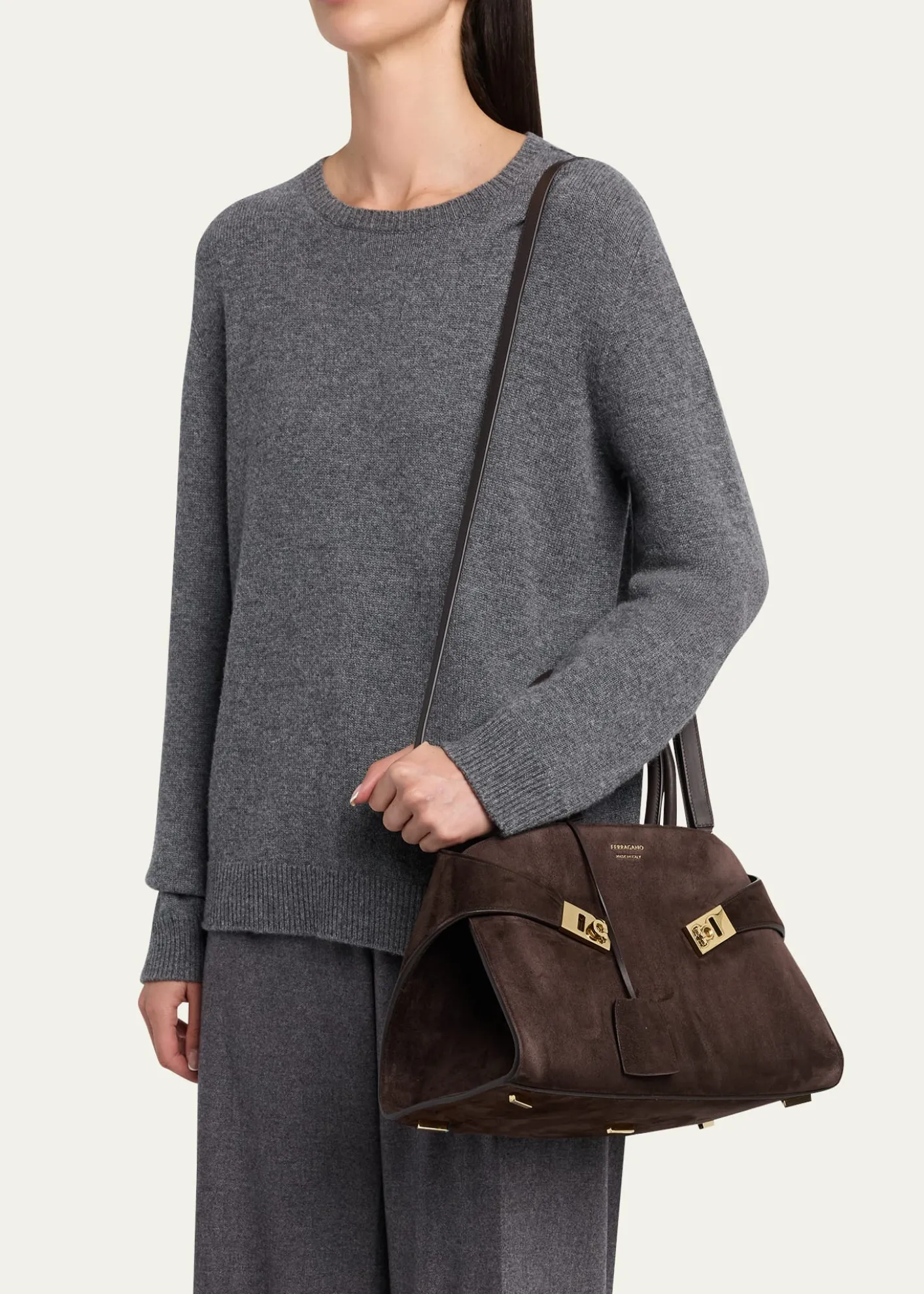 FerragamoHug Medium Suede Handbag