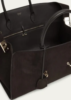 FerragamoHug Suede Corduroy Top-Handle Bag