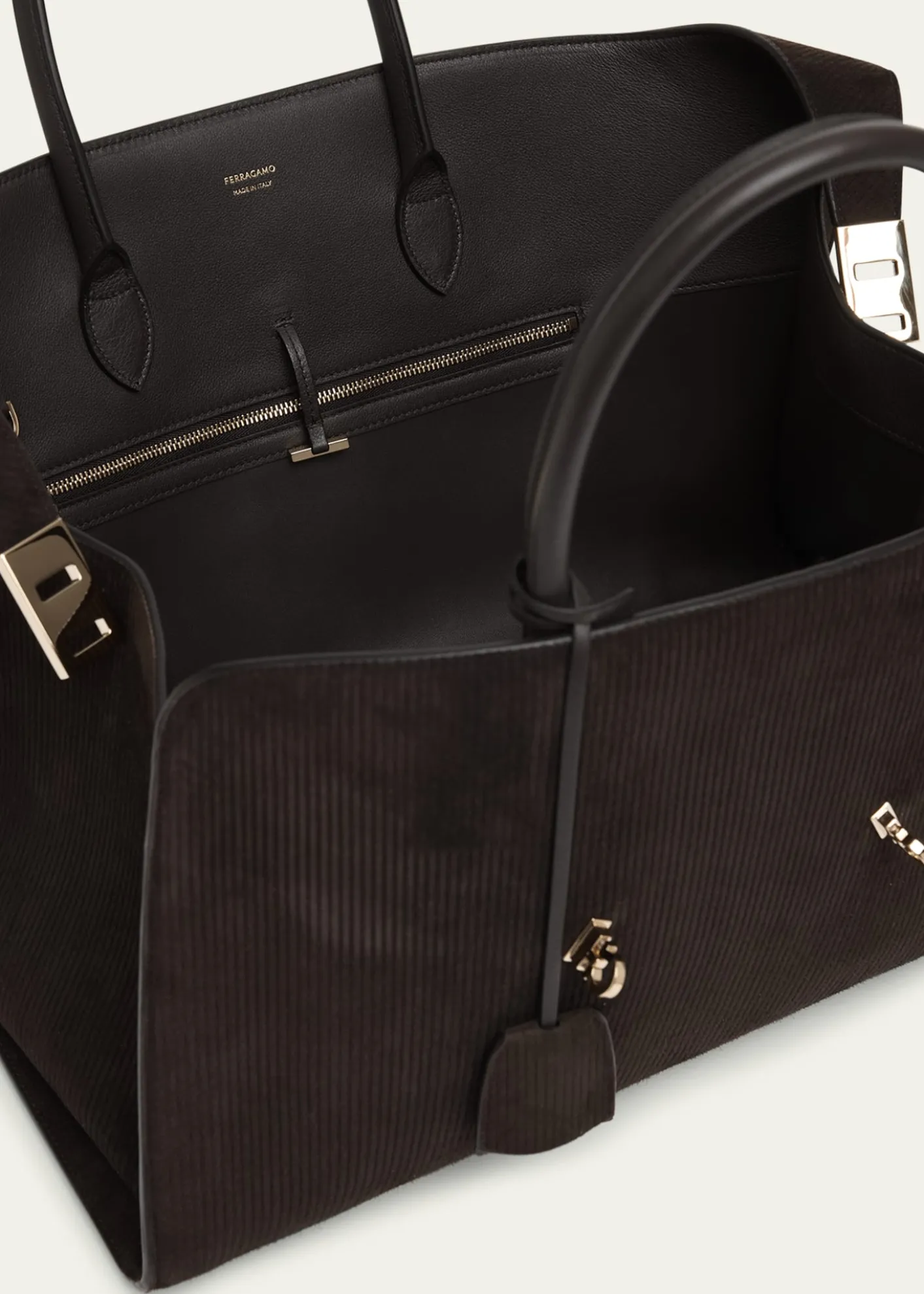 FerragamoHug Suede Corduroy Top-Handle Bag