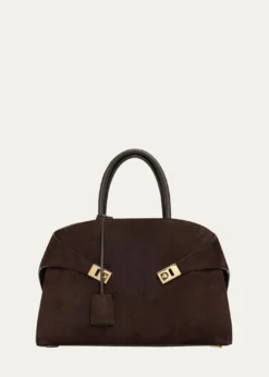 FerragamoHug Suede Corduroy Top-Handle Bag