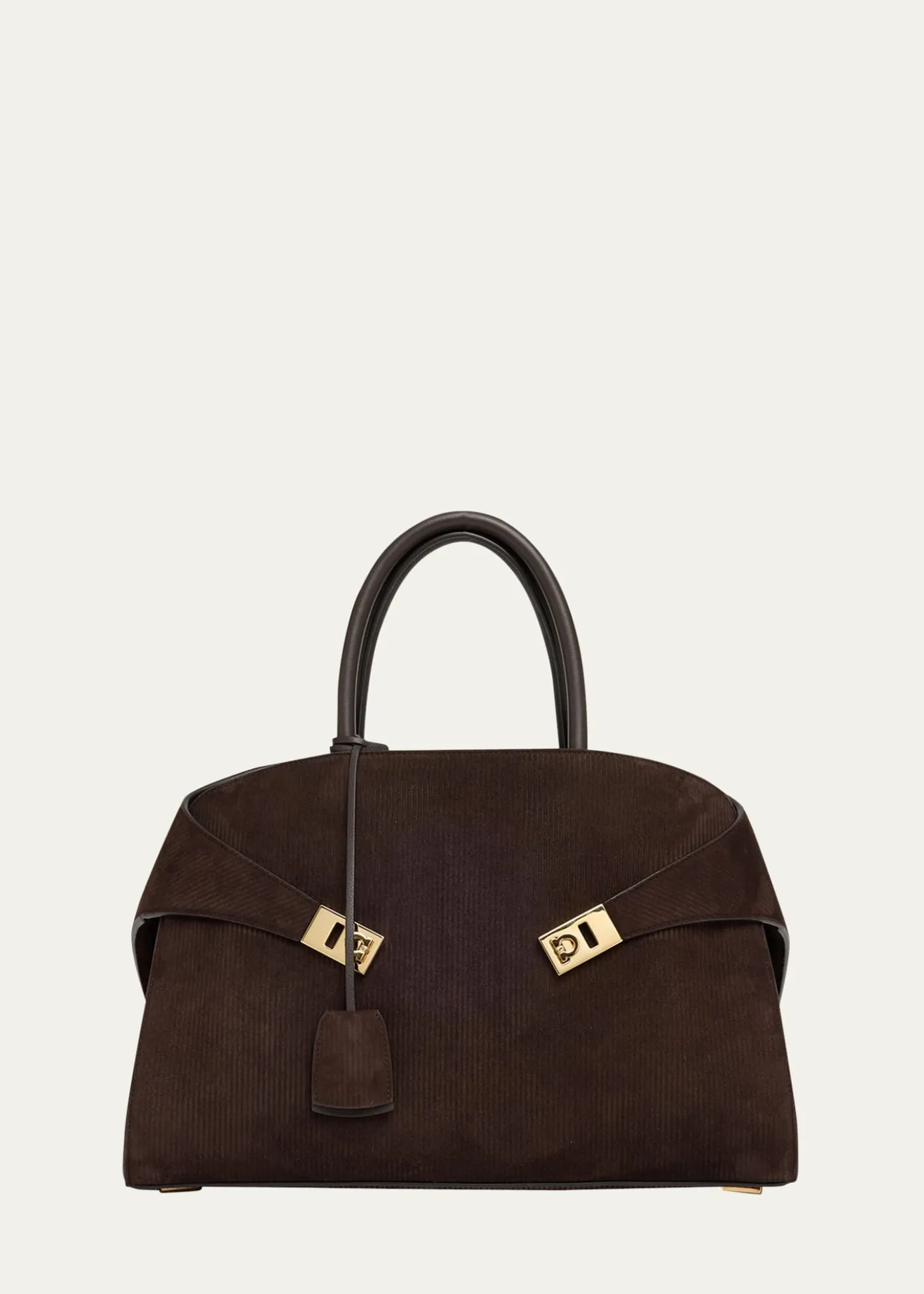 FerragamoHug Suede Corduroy Top-Handle Bag