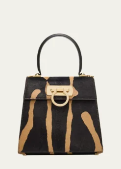 FerragamoIconic Zebra-Print Ponyhair Small Top-Handle Bag