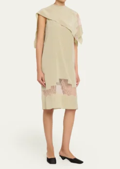 FerragamoLace-Inset Envers Silk Capelet Midi Dress