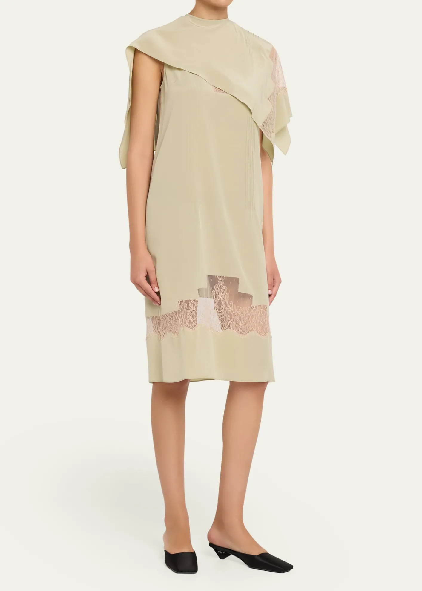 FerragamoLace-Inset Envers Silk Capelet Midi Dress