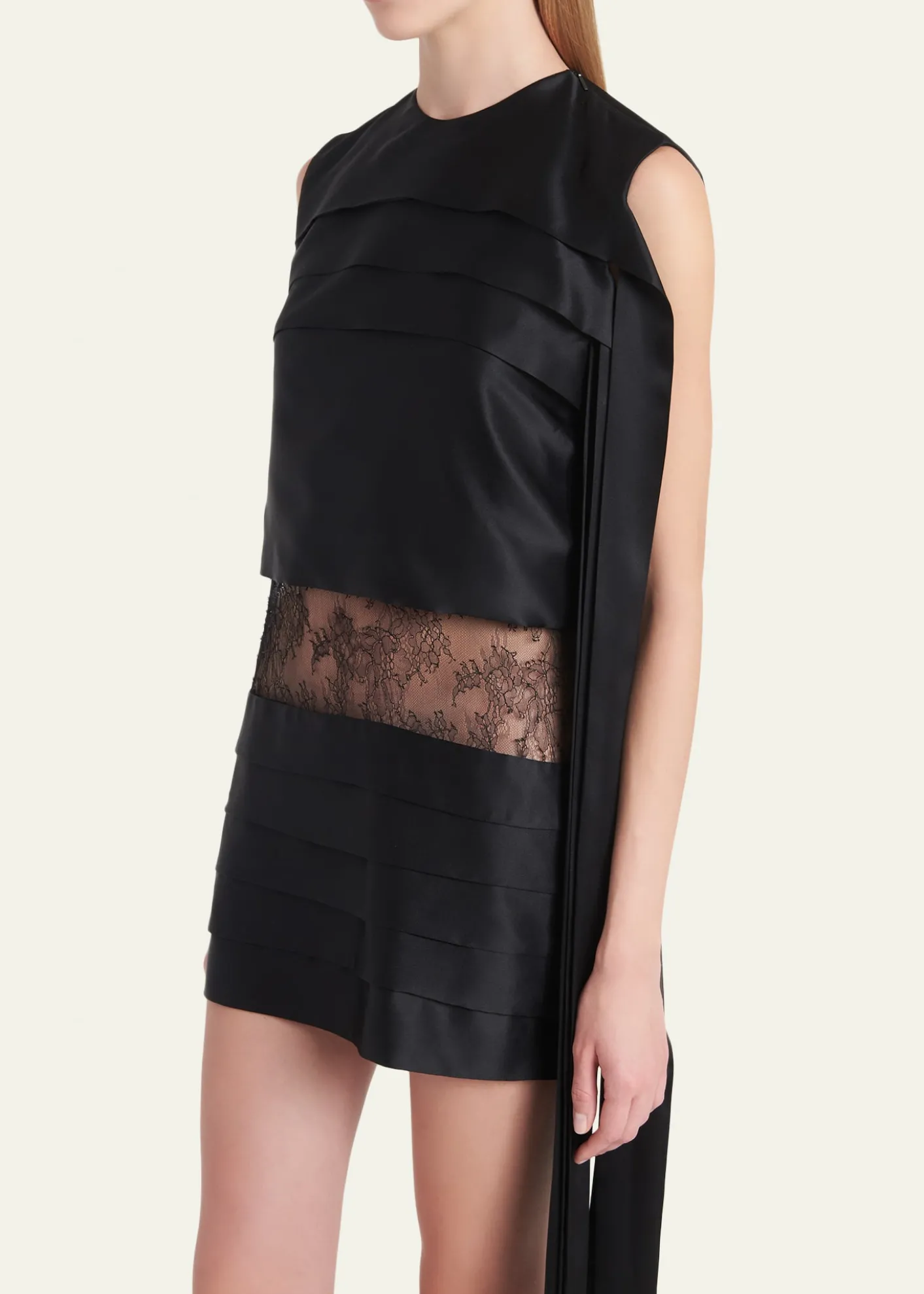 FerragamoLace-Inset Tiered Silk Mini Dress