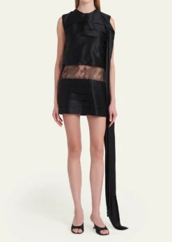 FerragamoLace-Inset Tiered Silk Mini Dress