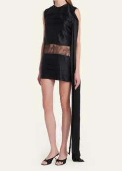 FerragamoLace-Inset Tiered Silk Mini Dress