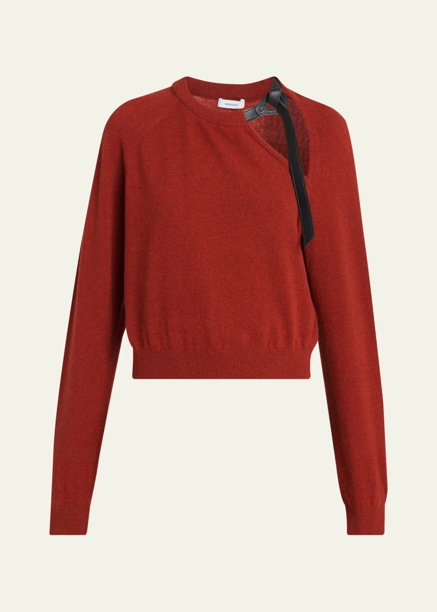 FerragamoLeather-Strap Cutout Cashmere Sweater