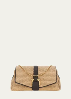 FerragamoLeather-Trim Raffia Crossbody Bag