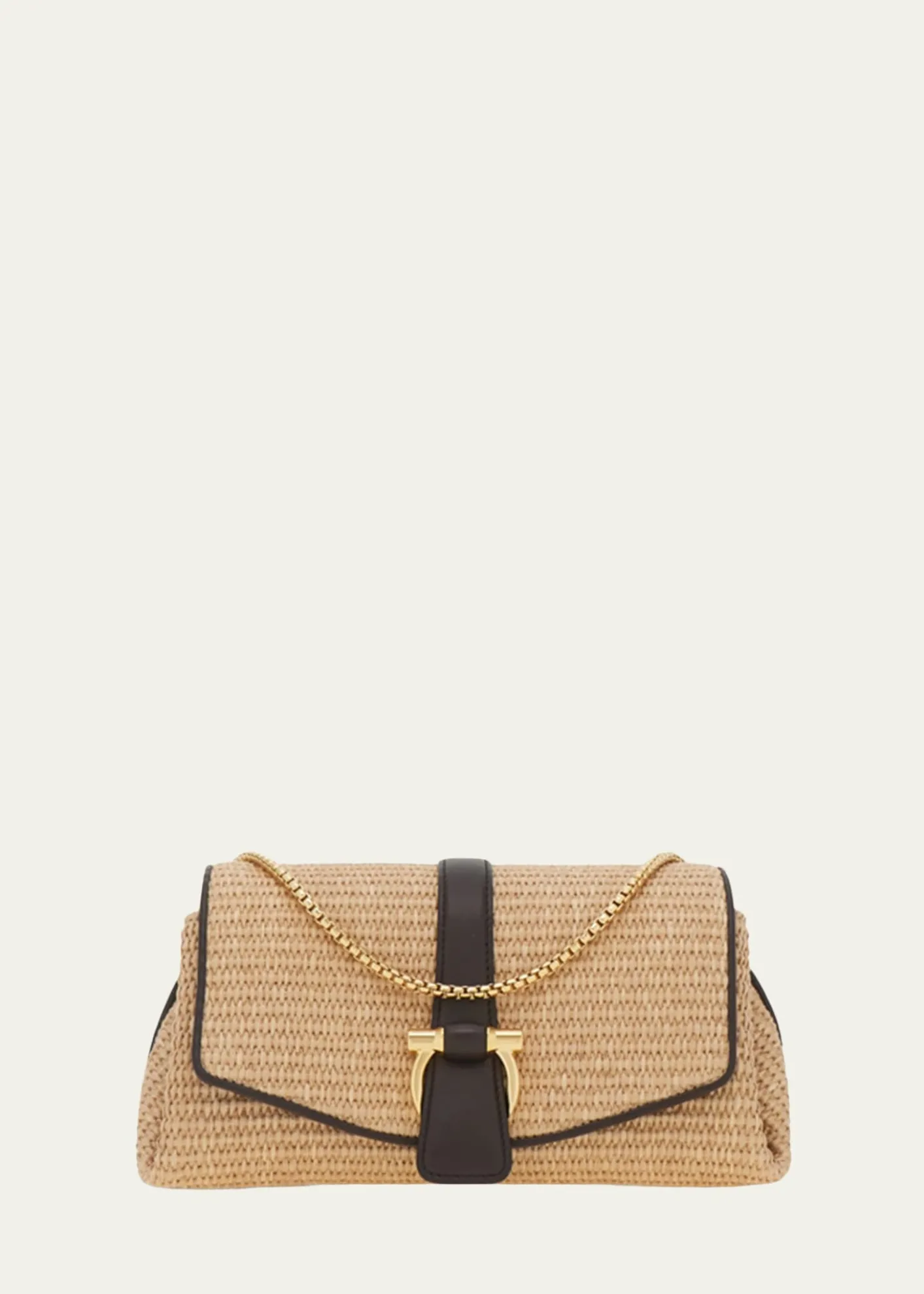 FerragamoLeather-Trim Raffia Crossbody Bag