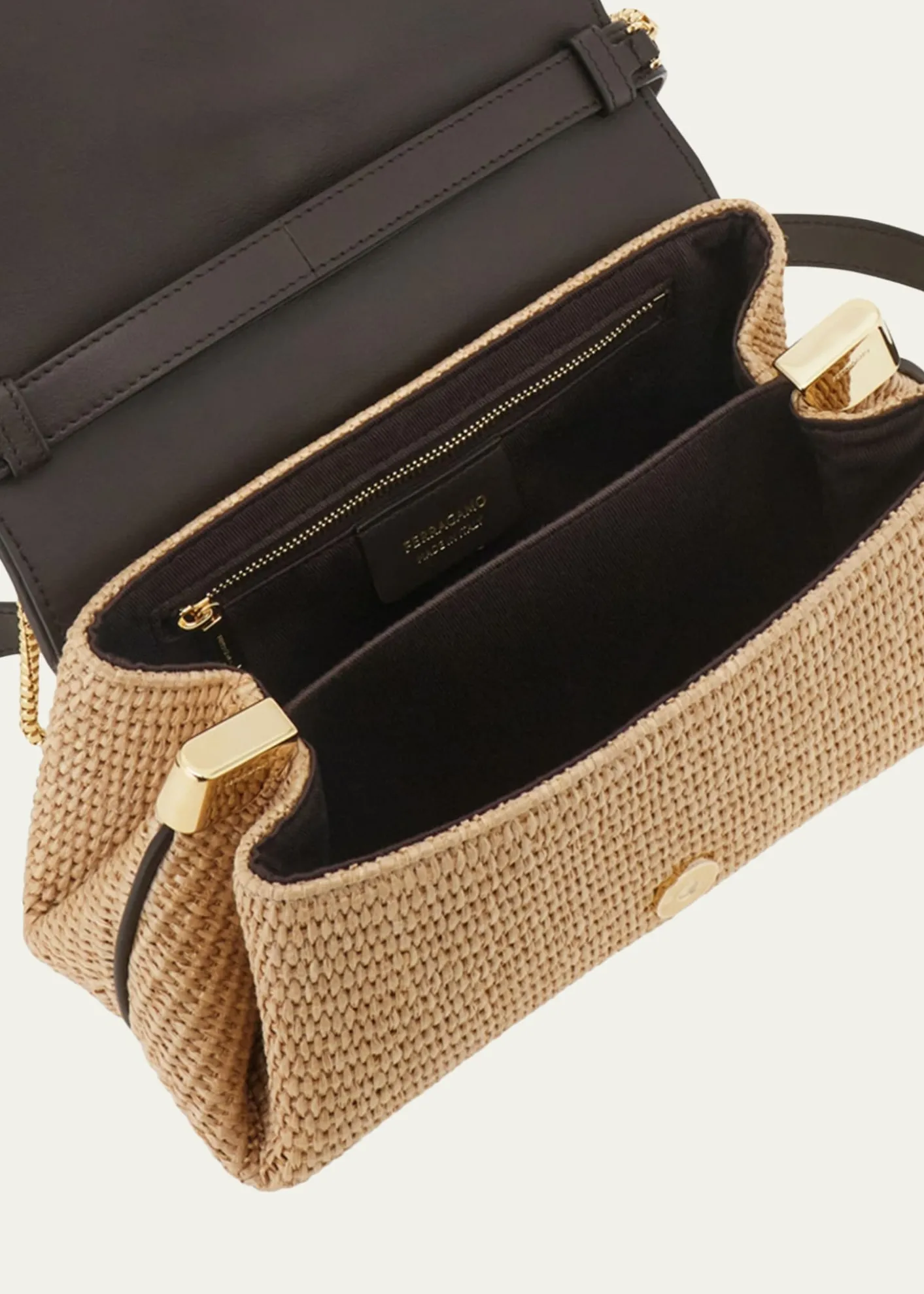 FerragamoLeather-Trim Raffia Crossbody Bag